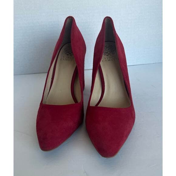 Vince Camuto Talise Women's Pointed Toe Chunky Block Heel Red Suede Pumps 9.5M - Picture 4 of 10